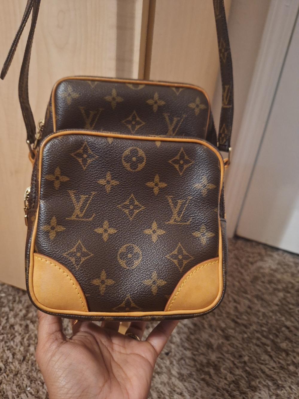 Preloved Louis Vuitton Monogram Dual-Pocket Messenger Bag in Brown and Tan